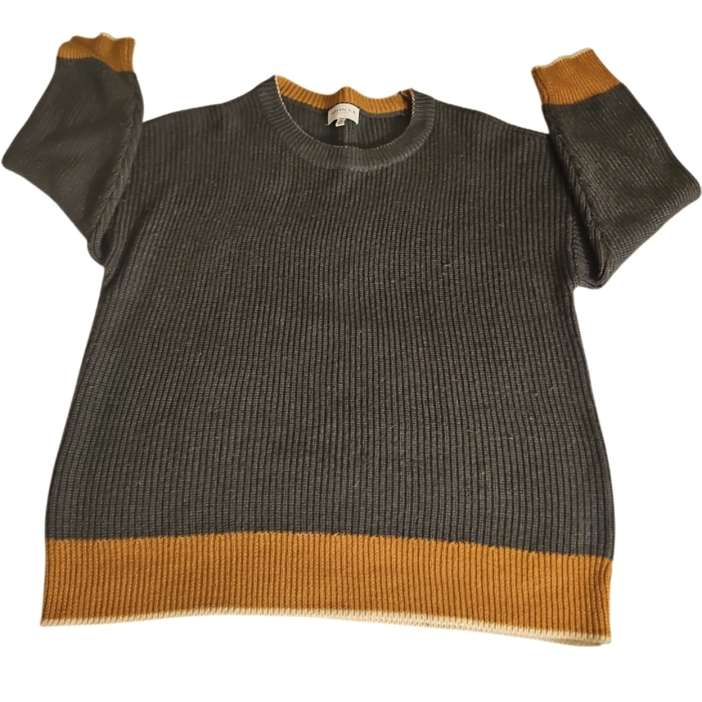Skies Are Blue Curvy 1X Olive Green Ribbed Sweater Mustard Accents Fall Knit - Picture 3 of 15